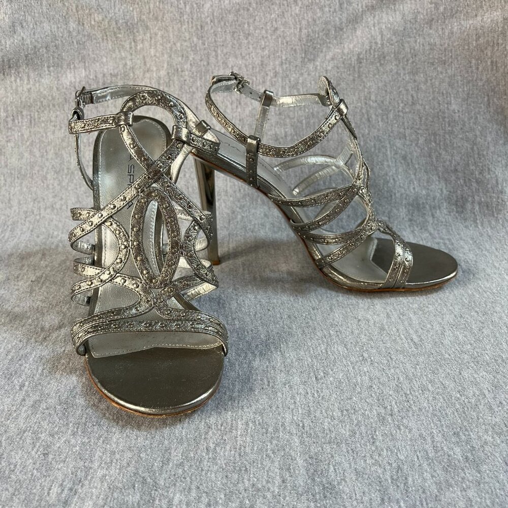 Via Spiga Silver Leather Strappy Sandals.  Size 7 - Picture 2 of 13